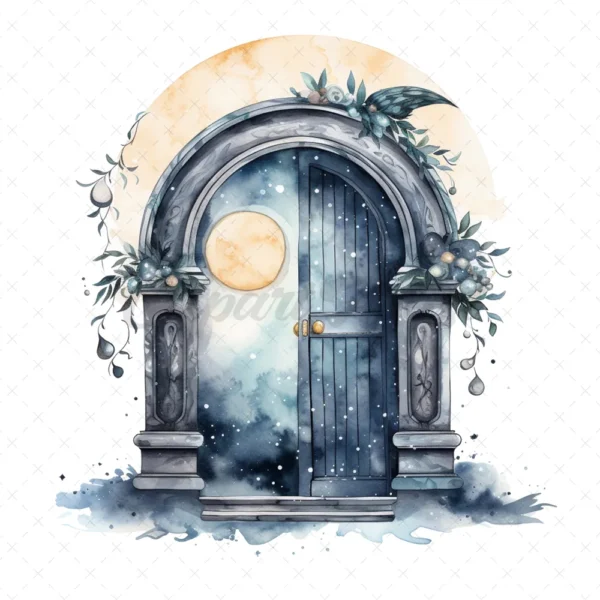 17 High-Quality Moon Doors Clipart - Moon doors digital watercolor JPG instant download for commercial use - Digital download