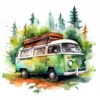 19 High-Quality Camping Bus Clipart - Camping bus digital watercolor JPG instant download for commercial use - Digital download