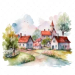 21 High-Quality Spring Villages Clipart - Villages digital watercolor JPG instant download for commercial use - Digital download
