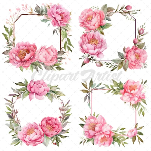 16 High-Quality Peony Flowers Clipart - Pink peony digital watercolor JPG instant download for commercial use - Digital download