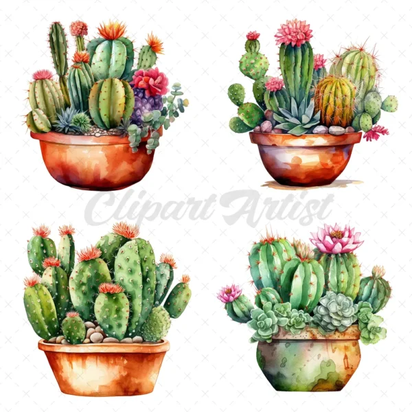 20 High-Quality Cactus Clipart - Cactus watercolor digital clipart JPG instant download for commercial use - Digital download