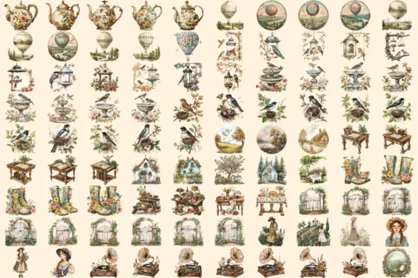 Cottagecore Spring Clipart Bundle - 600+ transparent PNG, Springtime clipart, Countryside nature graphics, Commercial use, Digital download