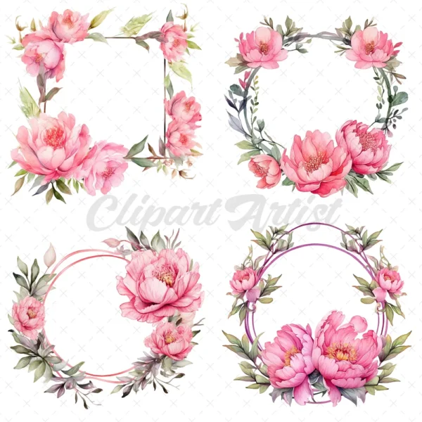 16 High-Quality Peony Flowers Clipart - Pink peony digital watercolor JPG instant download for commercial use - Digital download