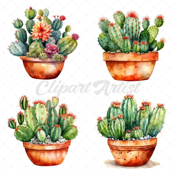 20 High-Quality Cactus Clipart - Cactus watercolor digital clipart JPG instant download for commercial use - Digital download