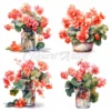 20 High-Quality Begonias Clipart - Pink red begonias digital watercolor wreath JPG instant download for commercial use - Digital download