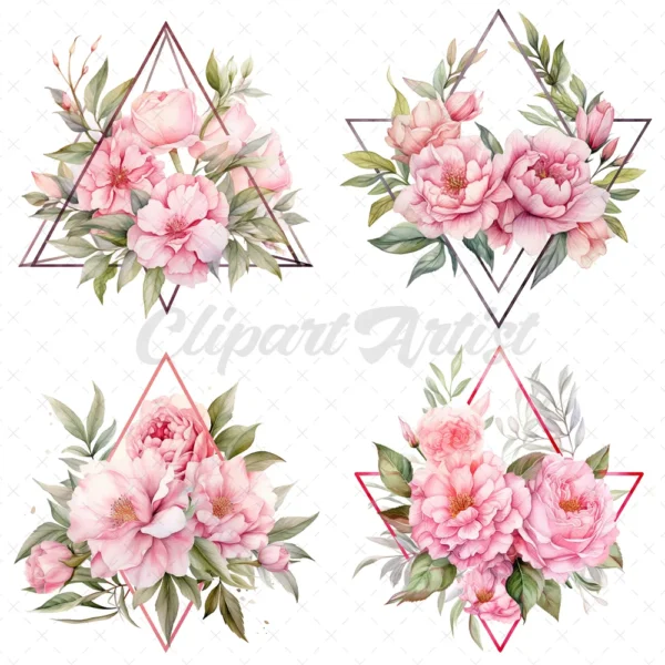 16 High-Quality Peony Flowers Clipart - Pink peony digital watercolor JPG instant download for commercial use - Digital download