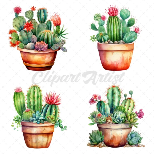 20 High-Quality Cactus Clipart - Cactus watercolor digital clipart JPG instant download for commercial use - Digital download