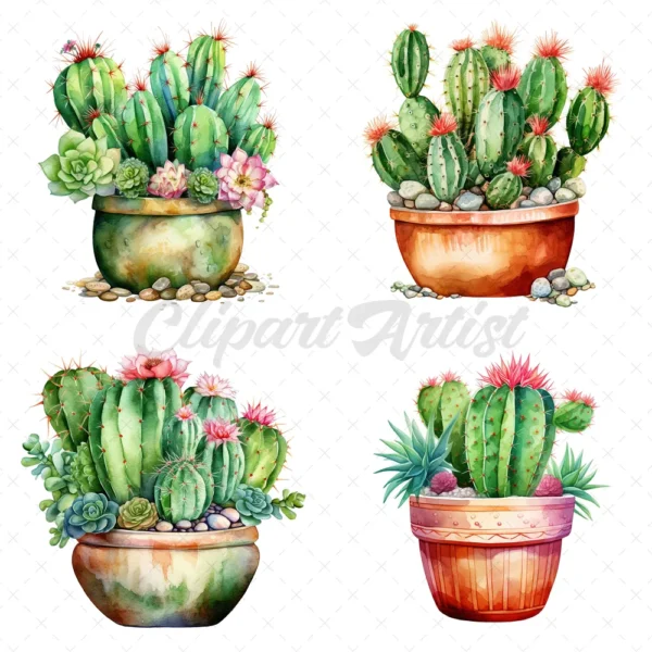 20 High-Quality Cactus Clipart - Cactus watercolor digital clipart JPG instant download for commercial use - Digital download