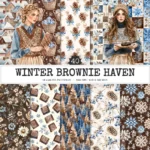 Winter Brownie Haven Seamless Patterns, Rustic winter JPEG, Snowflake pattern, Chocolate, Pinecone repeating pattern, Digital scrapbook paper