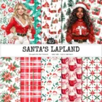 Santa’s Lapland Seamless Patterns, Rustic winter JPEG, Festive pattern, Plaid, Snowflake, Santa repeating pattern, Digital scrapbook paper