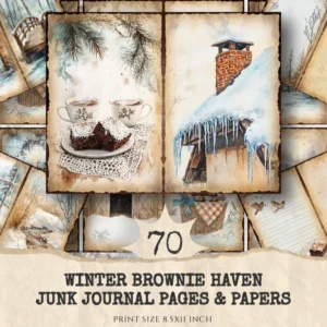 Winter Brownie Haven Junk Journal Pages & Papers - Rustic winter journal paper, Cozy cocoa background, Junk Journal Kit, Digital download