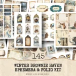 Winter Brownie Haven Junk Journal Ephemera & Folio Kit - Rustic winter journal, Cocoa digital ephemera, Junk Journal Kit, Digital download