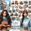 Winter Brownie Haven Clipart Mini Set - 125+ transparent PNG, Rustic winter graphics, Brownie winter art, Commercial use, Digital download