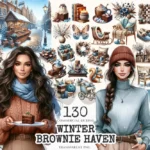 Winter Brownie Haven Clipart Mini Set - 125+ transparent PNG, Rustic winter graphics, Brownie winter art, Commercial use, Digital download