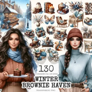 Winter Brownie Haven Clipart Mini Set - 125+ transparent PNG, Rustic winter graphics, Brownie winter art, Commercial use, Digital download