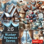 Winter Brownie Haven PNG Clipart Collection - 26 PNG, Brownie winter illustrations, Rustic printables, Commercial use, Digital download