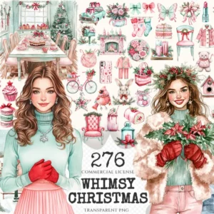 Whimsy Christmas Watercolor Clipart Set - 272+ transparent PNG, Holiday festive illustrations, Xmas png, Commercial use, Digital download