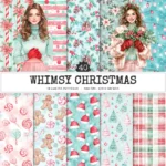 Whimsy Christmas Seamless Patterns, Cozy christmas JPEG, Candy cane pattern, Gift box, Snowflake repeating pattern, Digital scrapbook paper