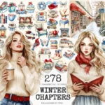 Winter Chapters Watercolor Clipart Set - 275+ transparent PNG, Winter reading illustrations, Cozy book png, Commercial use, Digital download