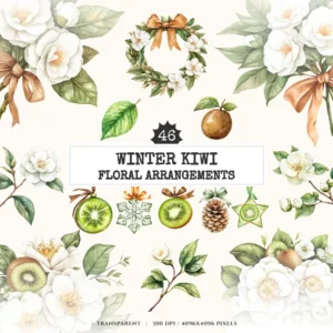 Winter Kiwi Floral Arrangements, Camellia, Winter flower png, Camellia bouquet, Winter decor, Winter png, Commercial use, Digital download