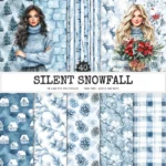 Silent Snowfall Seamless Patterns, Christmas JPEG, Pine pattern, Plaid, Poinsettia, Snowfall repeating pattern, Digital scrapbook paper