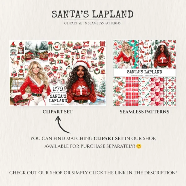 Santa’s Lapland Seamless Patterns, Rustic winter JPEG, Festive pattern, Plaid, Snowflake, Santa repeating pattern, Digital scrapbook paper
