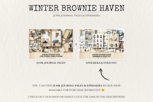 Winter Brownie Haven Junk Journal Pages & Papers - Rustic winter journal paper, Cozy cocoa background, Junk Journal Kit, Digital download