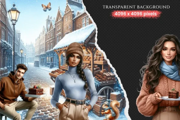 Winter Brownie Haven Clipart Mini Set - 125+ transparent PNG, Rustic winter graphics, Brownie winter art, Commercial use, Digital download