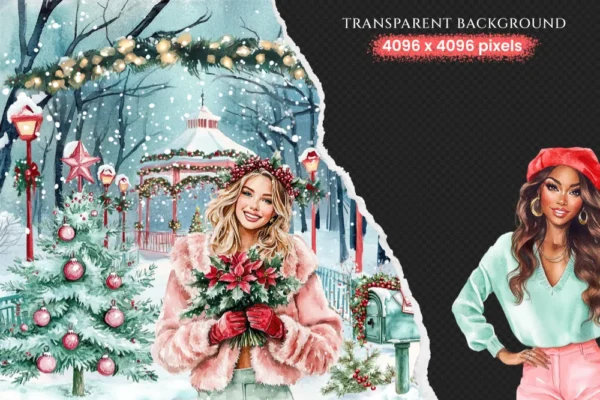 Whimsy Christmas Watercolor Clipart Set - 272+ transparent PNG, Holiday festive illustrations, Xmas png, Commercial use, Digital download