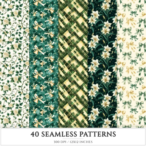 Cozy Yuletide Seamless Patterns, Winter JPEG, Holiday pattern, Gift box, Festive, Plaid, Snowflake repeating pattern, Digital scrapbook paper