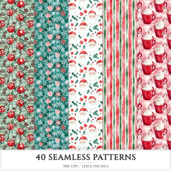 Santa’s Lapland Seamless Patterns, Rustic winter JPEG, Festive pattern, Plaid, Snowflake, Santa repeating pattern, Digital scrapbook paper