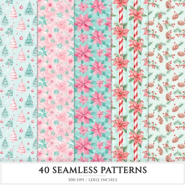 Whimsy Christmas Seamless Patterns, Cozy christmas JPEG, Candy cane pattern, Gift box, Snowflake repeating pattern, Digital scrapbook paper
