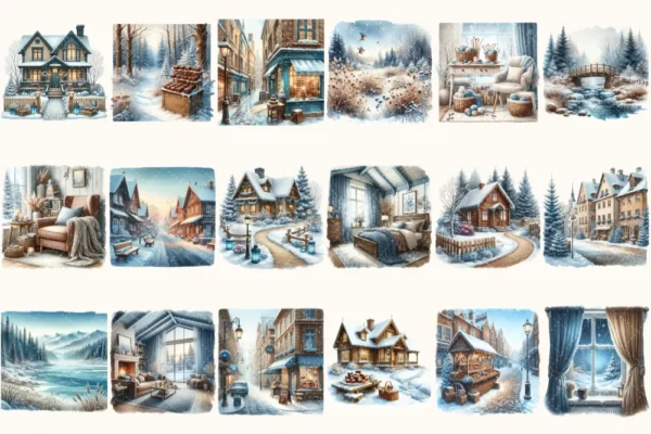 Winter Brownie Haven Clipart Mini Set - 125+ transparent PNG, Rustic winter graphics, Brownie winter art, Commercial use, Digital download