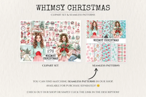 Whimsy Christmas Watercolor Clipart Set - 272+ transparent PNG, Holiday festive illustrations, Xmas png, Commercial use, Digital download