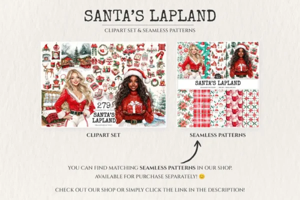 Santa’s Lapland Watercolor Clipart Set - 275+ transparent PNG, christmas graphics, holiday festive png, Commercial use, Digital download