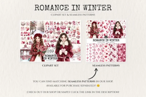Romance in Winter Watercolor Clipart Set - 266+ transparent PNG, Winter love graphics, Romantic heart art, Commercial use, Digital download