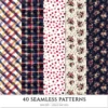 Plaid Holiday Seamless Patterns, Xmas plaid JPEG, Festive floral pattern, Peony, Holly berry repeating pattern, Digital scrapbook paper
