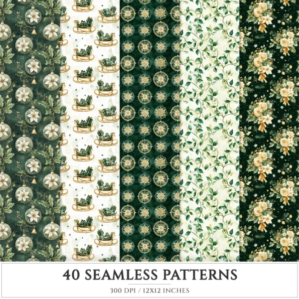Cozy Yuletide Seamless Patterns, Winter JPEG, Holiday pattern, Gift box, Festive, Plaid, Snowflake repeating pattern, Digital scrapbook paper