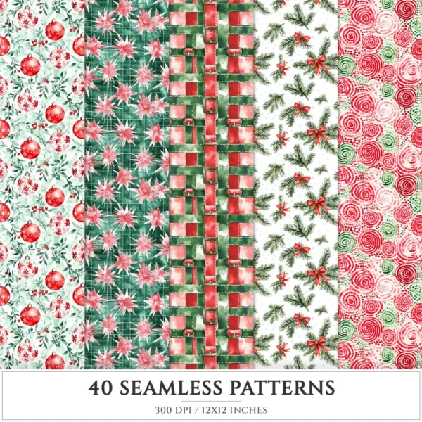 Santa’s Lapland Seamless Patterns, Rustic winter JPEG, Festive pattern, Plaid, Snowflake, Santa repeating pattern, Digital scrapbook paper