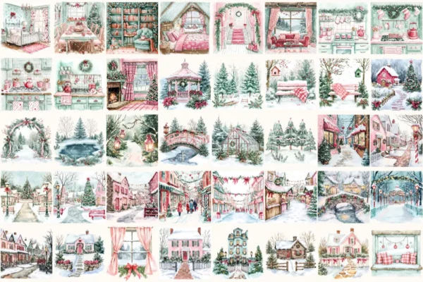 Whimsy Christmas Watercolor Clipart Set - 272+ transparent PNG, Holiday festive illustrations, Xmas png, Commercial use, Digital download