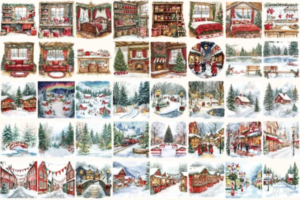 Santa’s Lapland Watercolor Clipart Set - 275+ transparent PNG, christmas graphics, holiday festive png, Commercial use, Digital download