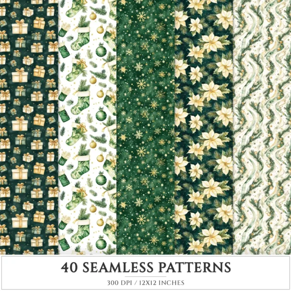 Cozy Yuletide Seamless Patterns, Winter JPEG, Holiday pattern, Gift box, Festive, Plaid, Snowflake repeating pattern, Digital scrapbook paper