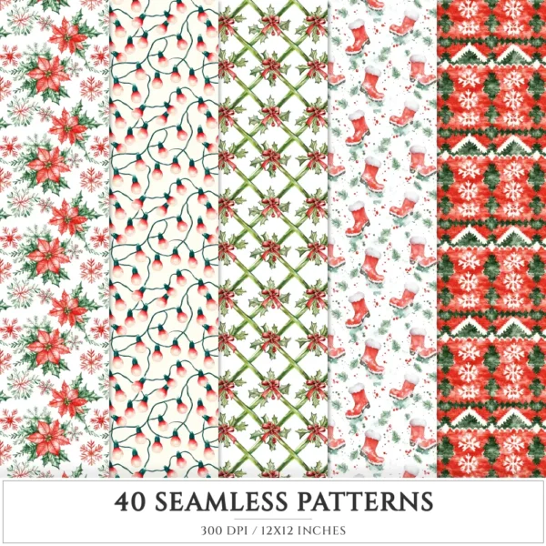 Santa’s Lapland Seamless Patterns, Rustic winter JPEG, Festive pattern, Plaid, Snowflake, Santa repeating pattern, Digital scrapbook paper