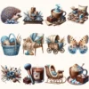 Winter Brownie Haven Clipart Mini Set - 125+ transparent PNG, Rustic winter graphics, Brownie winter art, Commercial use, Digital download