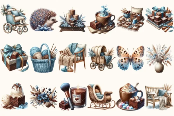 Winter Brownie Haven Clipart Mini Set - 125+ transparent PNG, Rustic winter graphics, Brownie winter art, Commercial use, Digital download