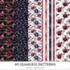 Plaid Holiday Seamless Patterns, Xmas plaid JPEG, Festive floral pattern, Peony, Holly berry repeating pattern, Digital scrapbook paper