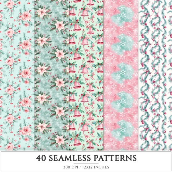 Whimsy Christmas Seamless Patterns, Cozy christmas JPEG, Candy cane pattern, Gift box, Snowflake repeating pattern, Digital scrapbook paper