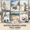 Winter Brownie Haven Junk Journal Pages & Papers - Rustic winter journal paper, Cozy cocoa background, Junk Journal Kit, Digital download