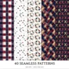 Plaid Holiday Seamless Patterns, Xmas plaid JPEG, Festive floral pattern, Peony, Holly berry repeating pattern, Digital scrapbook paper