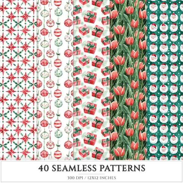 Santa’s Lapland Seamless Patterns, Rustic winter JPEG, Festive pattern, Plaid, Snowflake, Santa repeating pattern, Digital scrapbook paper
